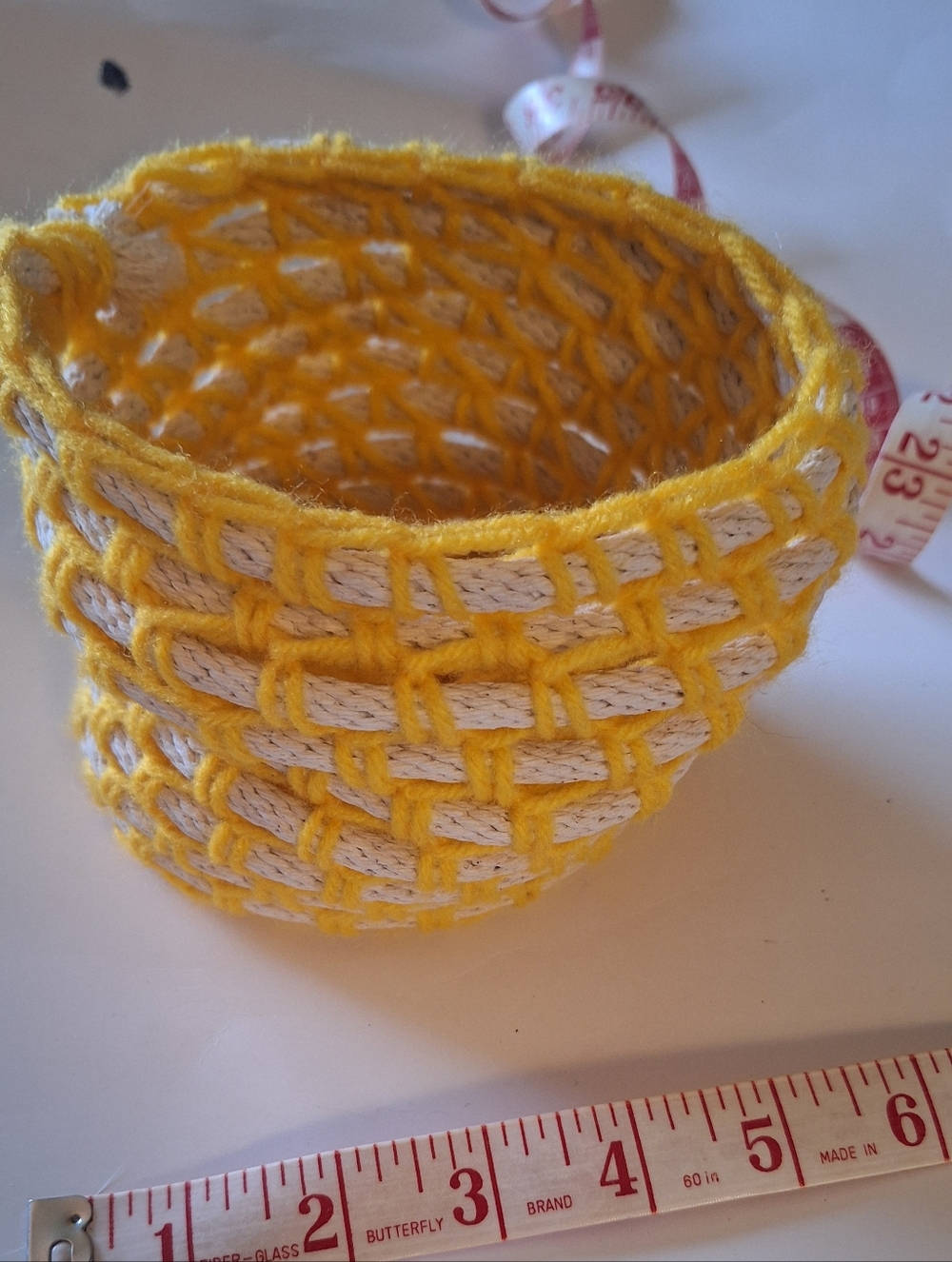 Handcrafted Yellow and Cream Woven Cotton Storage Basket - 4 Inch